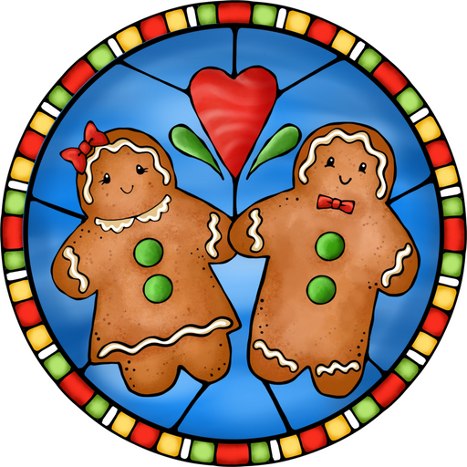 Wreath Sign, Gingerbread Sign, Christmas Sign, Stained Glass, DECOE-1110, Sign For Wreath, DecoExchange - DecoExchange®