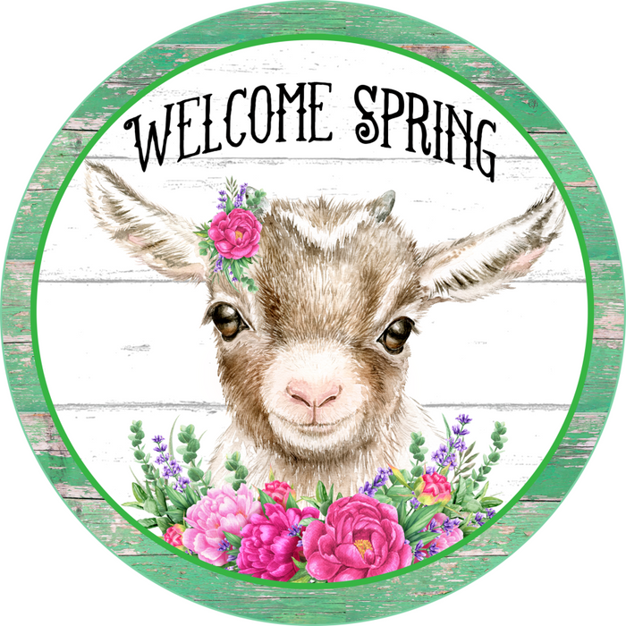 Wreath Sign, Goat Sign, Spring Sign, 10" Round Metal Sign DECOE-267, Sign For Wreath, DecoExchange - DecoExchange