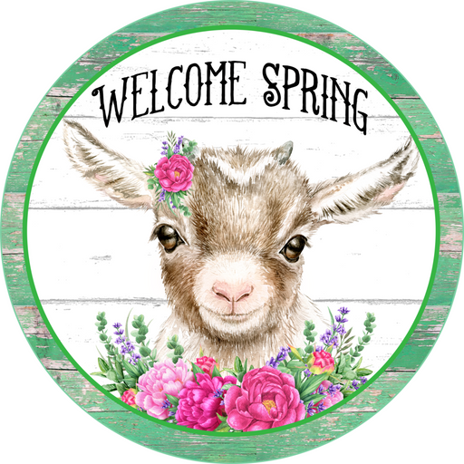 Wreath Sign, Goat Sign, Spring Sign, 18" Wood Round  Sign DECOE-267, Sign For Wreath, DecoExchange