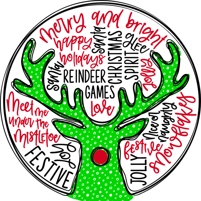 Wreath Sign, Green Deer, Christmas Sign, 12" Round, Metal Sign, DECOE-568, DecoExchange, Sign For Wreath - DecoExchange