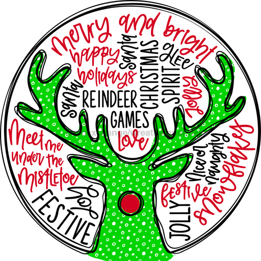 Wreath Sign, Green Deer, Christmas Sign, 18" Wood Round,  Sign, DECOE-568, DecoExchange, Sign For Wreath