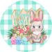 Wreath Sign, Green Easter Sign, Plaid Bunny, 10" Round Metal Sign DECOE-457, Sign For Wreath, DecoExchange - DecoExchange