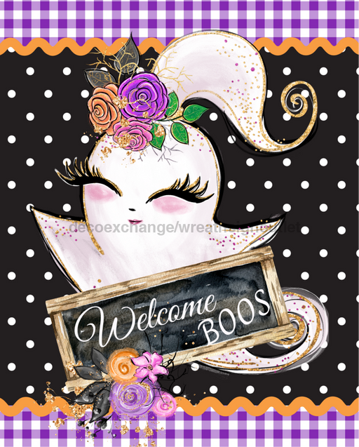 Wreath Sign, Halloween Sign, Cute Ghost Sign, 8"x10" Metal Sign, DECOE-2067, Sign For Wreath, DecoExchange - DecoExchange®