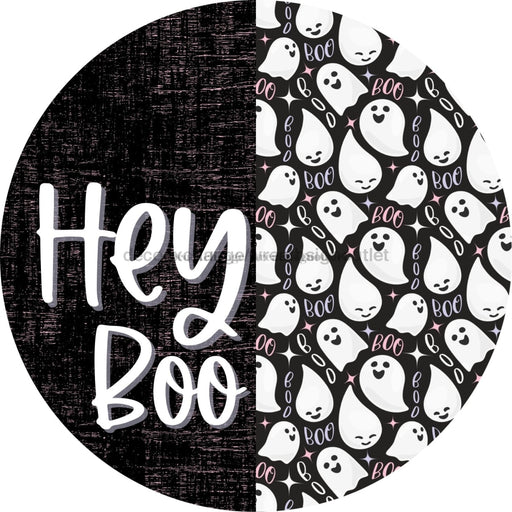 Wreath Sign Halloween Door Hanger Hey Boo Ghost Decoe-2362 For Round 18 Wood