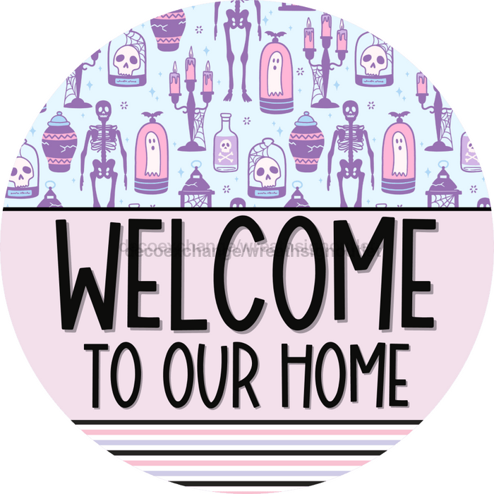 Wreath Sign Halloween Door Hanger Pink Pastel Decoe-2388 For Round 18 Wood