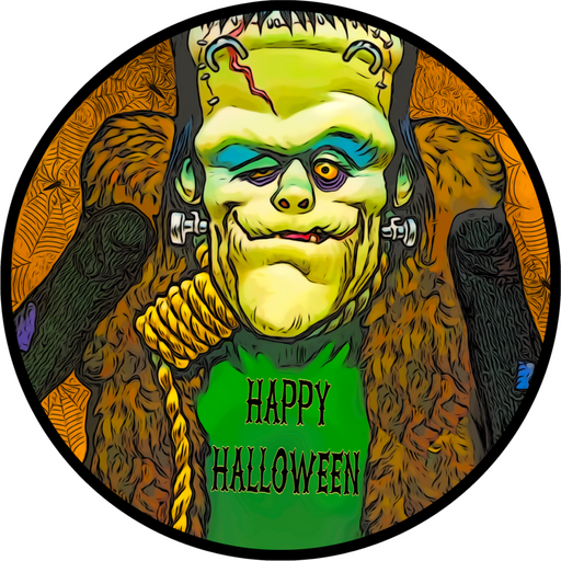 Wreath Sign, Halloween - Frankenstein 18" Wood Round  Sign DECOE-173, DecoExchange, Sign For Wreaths