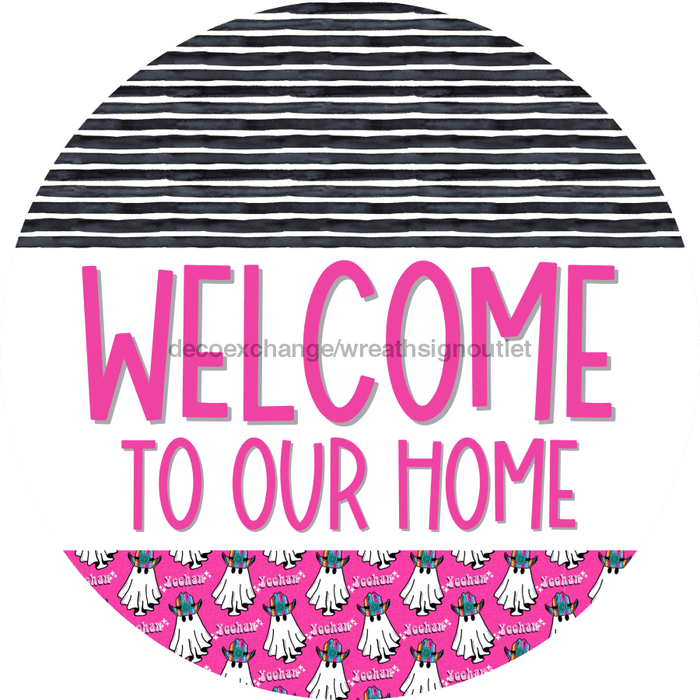 Wreath Sign Halloween Wreath Sign Ghost Welcome Western Decoe-2371 For Round 12 metal