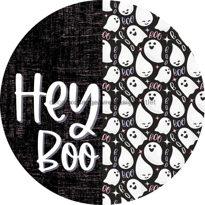 Wreath Sign Halloween Hey Boo Ghost Decoe-2362 For Round 10 Metal