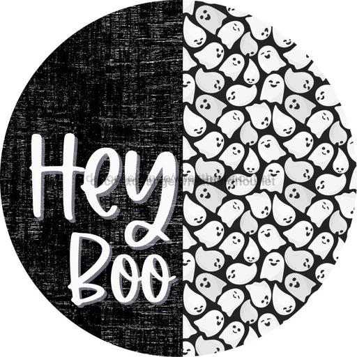 Wreath Sign Halloween Hey Boo Ghost Decoe-2363 For Round 10 Wood