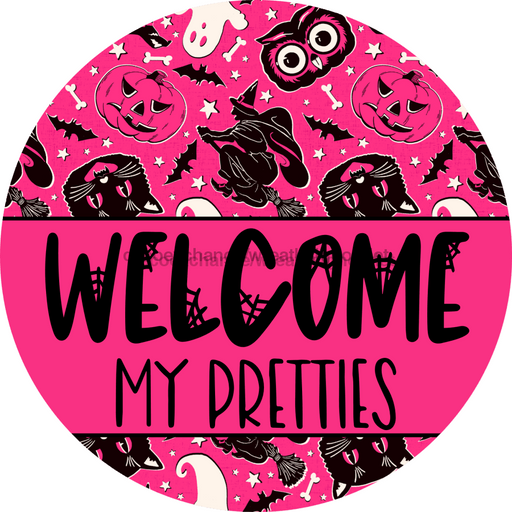 Wreath Sign Halloween Wreath Sign Pink Welcome Decoe-2374 For Round 10 Wood