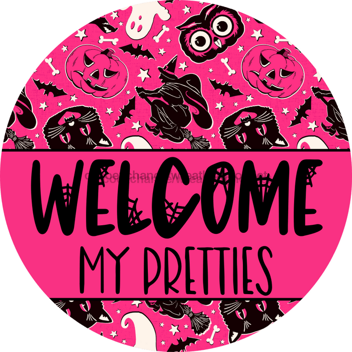Wreath Sign Halloween Wreath Sign Pink Welcome Decoe-2374 For Round 12 metal