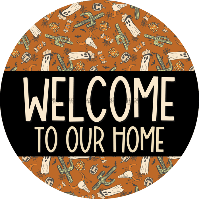 Wreath Sign Halloween Wreath Sign Welcome Western Decoe-2368 For Round 12 metal