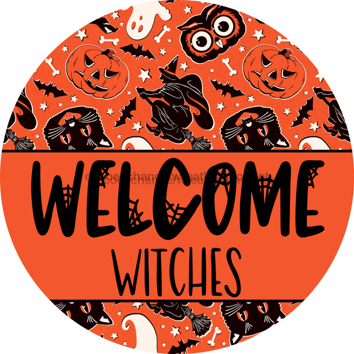 Wreath Sign Halloween Wreath Sign Welcome Witches Decoe-2375 For Round 12 metal