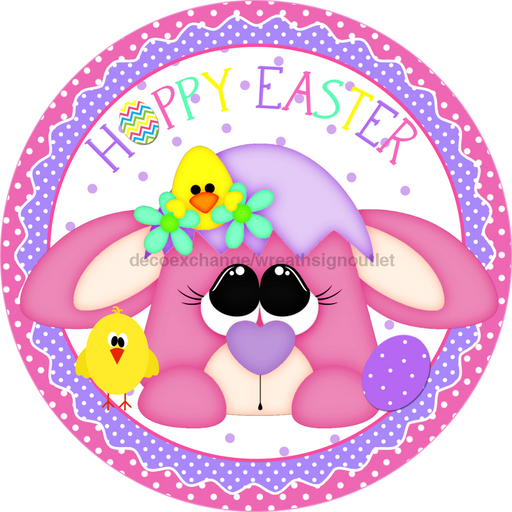 Wreath Sign, Happy Easter Sign, 18" Wood Round  Sign DECOE-258, Sign For Wreath, DecoExchange