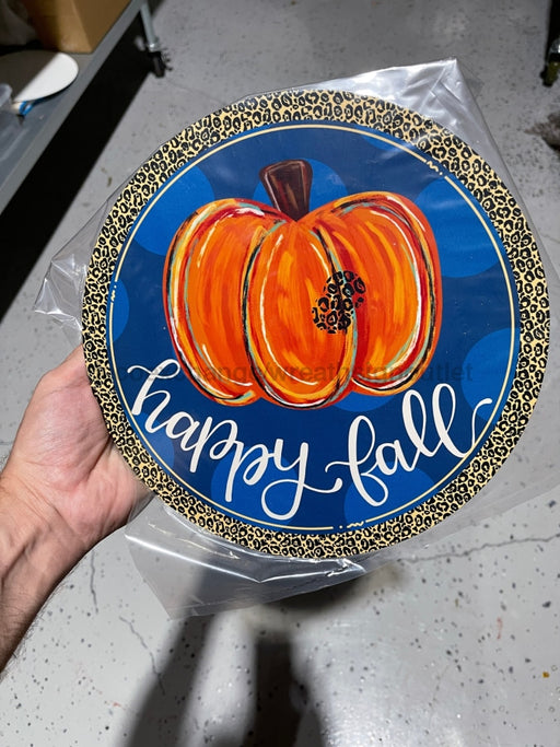 Wreath Sign, Happy Fall Leopard Pumpkin - 10" Round Metal Sign - TB-002, DecoExchange, Sign For Wreaths - DecoExchange