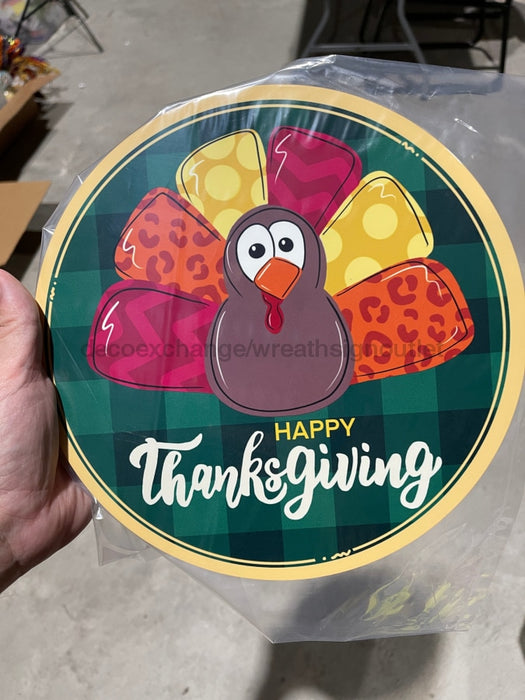 Wreath Sign, Happy Thanksgiving Turkey- 10" Round Metal Sign - TB-005, DecoExchange, Sign For Wreaths - DecoExchange