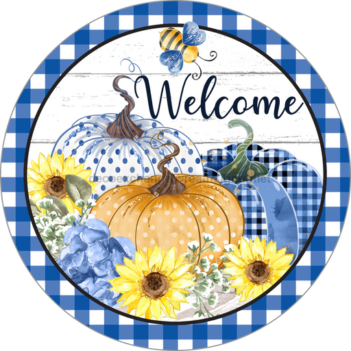 Wreath Sign, Harvest Sign, Blue Fall Sign, DECOE-2104, Sign For Wreath, Round Sign, DecoExchange - DecoExchange®