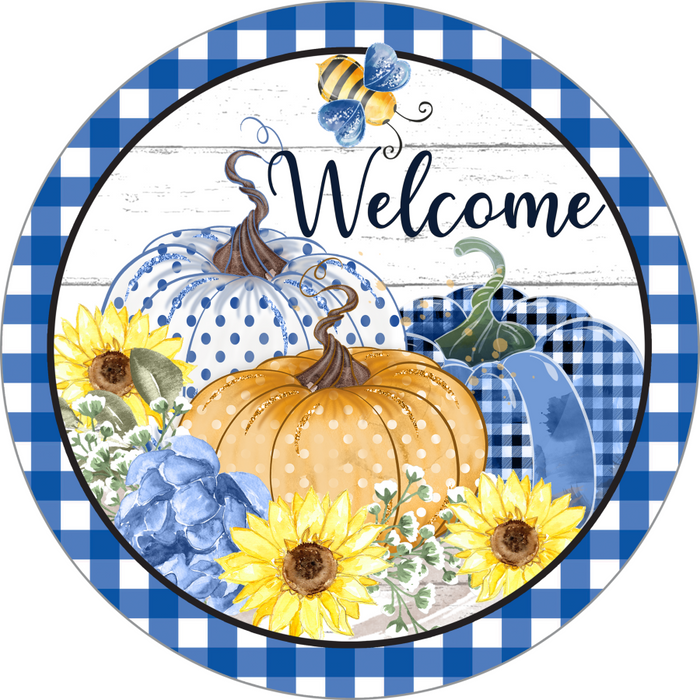 Wreath Sign, Harvest Sign, Blue Fall Sign, DECOE-2104, Sign For Wreath, Round Sign, DecoExchange - DecoExchange®