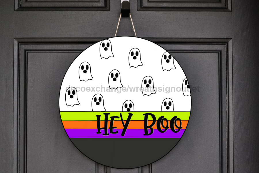 Wreath Sign, Hey Boo Sign, Halloween Sign, 18" Wood Round  Sign CR-050, DecoExchange, Sign For Wreath - DecoExchange®
