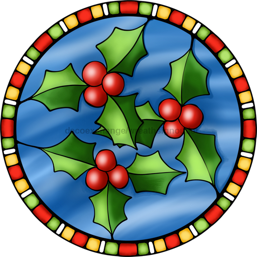 Wreath Sign, Holly Sign, Christmas Sign, Stained Glass, DECOE-1111, Sign For Wreath, DecoExchange - DecoExchange®