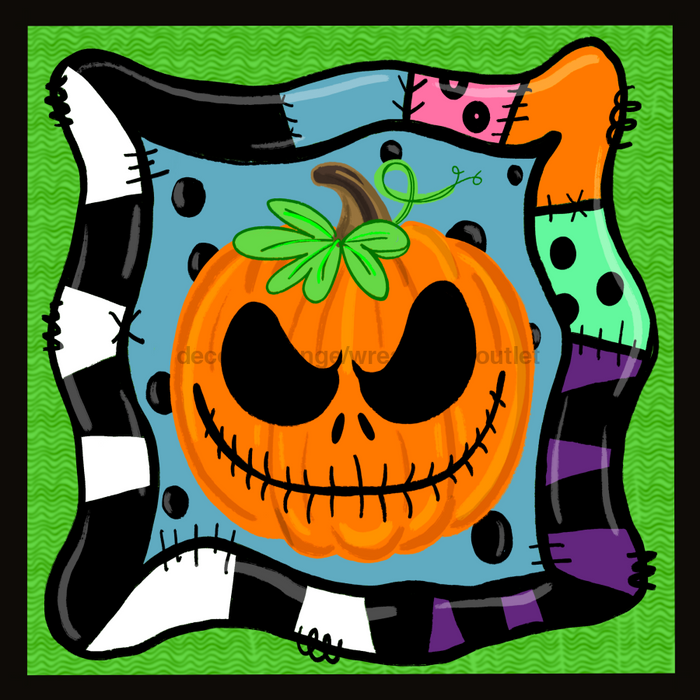 Wreath Sign, Jack O Lantern Pumpkin Halloween 10"x10" Metal Sign DECOE-153, Sign For Wreath, DecoExchange - DecoExchange