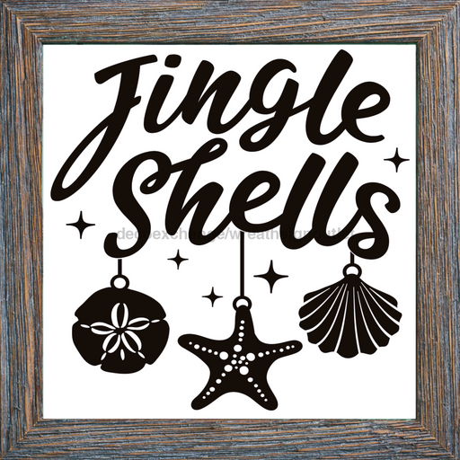 Wreath Sign, Jingle Shells, Beach Christmas Sign, 10"x10" Metal Sign, DECOE-973, Sign For Wreath, DecoExchange - DecoExchange