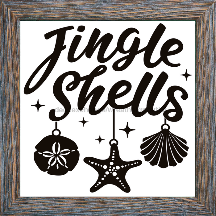 Wreath Sign, Jingle Shells, Beach Christmas Sign, 10"x10" Metal Sign, DECOE-973, Sign For Wreath, DecoExchange - DecoExchange