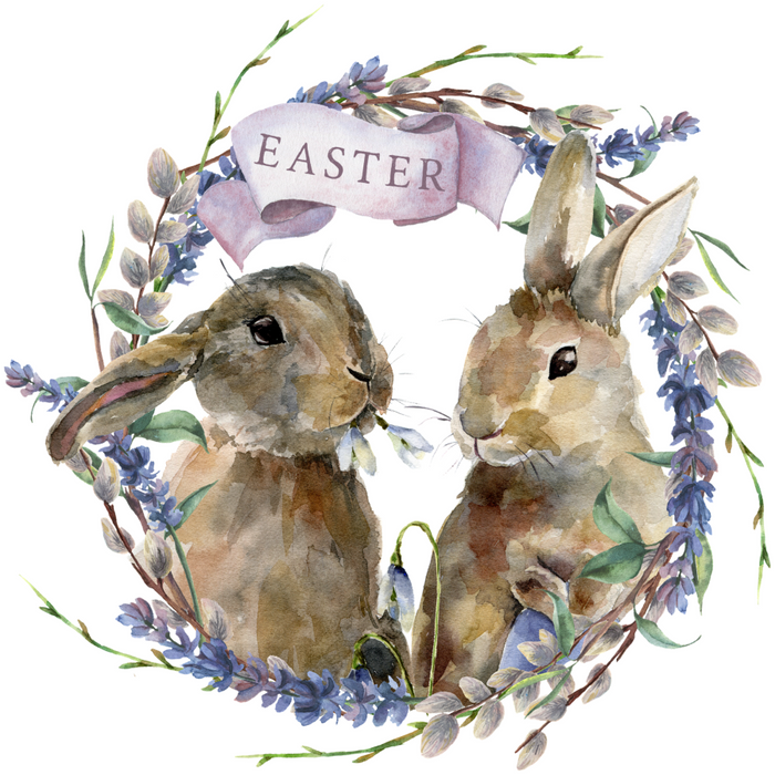 Wreath Sign, Lavender Easter, Round Easter Sign, Rabbits Easter Sign, DECOE-505, Sign For Wreath, DecoExchange - DecoExchange