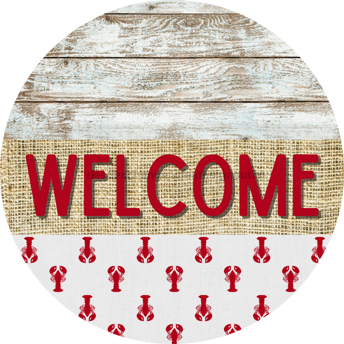 Wreath Sign, Lobster Sign, Crawfish Sign, Crustaceancore Sign, DECOE-2089, Sign For Wreath, Round Sign, DecoExchange - DecoExchange®