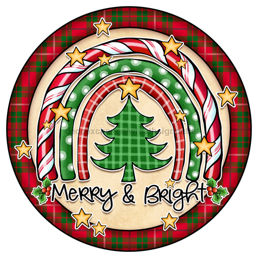 Wreath Sign, Merry and Bright - 12" Round Metal Sign - DECOE-071, Sign For Wreath, DecoExchange - DecoExchange