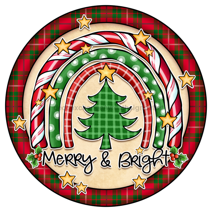 Wreath Sign, Merry and Bright - 18" Wood Round  Sign - DECOE-071, Sign For Wreath, DecoExchange