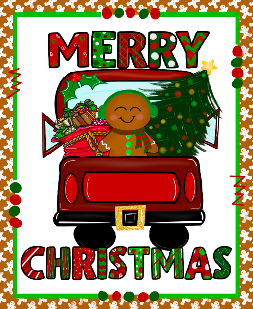 Wreath Sign, Merry Christmas - Gingerbread Truck - 8x10"Metal Sign DECOE-221, Sign For Wreath, DecoExchange - DecoExchange