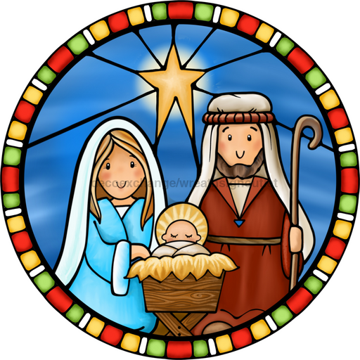 Wreath Sign, Nativity Sign, Christmas Sign, Stained Glass, DECOE-1112, Sign For Wreath, DecoExchange - DecoExchange®