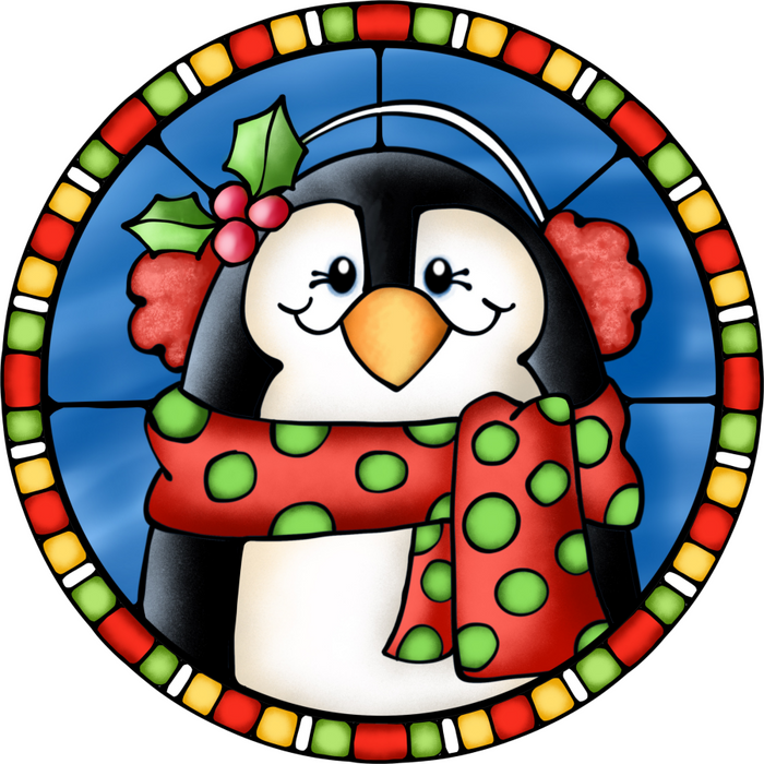 Wreath Sign, Penguin Sign, Winter Sign, Stained Glass, DECOE-1114, Sign For Wreath, DecoExchange - DecoExchange®