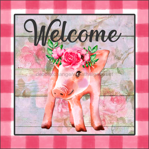 Wreath Sign, Pig Sign, 10x10" Metal Sign DECOE-441, DecoExchange, Sign For Wreath - DecoExchange