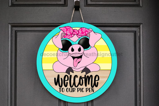 Wreath Sign, Pig Sign, Welcome Sign, 18" Wood Round  Sign CR-051, DecoExchange, Sign For Wreath - DecoExchange®
