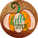 Wreath Sign, Pumpkin Sign, Hello Pumpkin Sign, 12" Round Metal Sign DECOE-854, Sign For Wreath, DecoExchange - DecoExchange