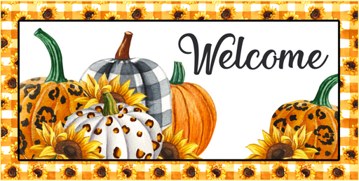 Wreath Sign, Pumpkin Sign, Welcome Fall Sign, 6x12" Metal Sign DECOE-827, Sign For Wreath, DecoExchange - DecoExchange