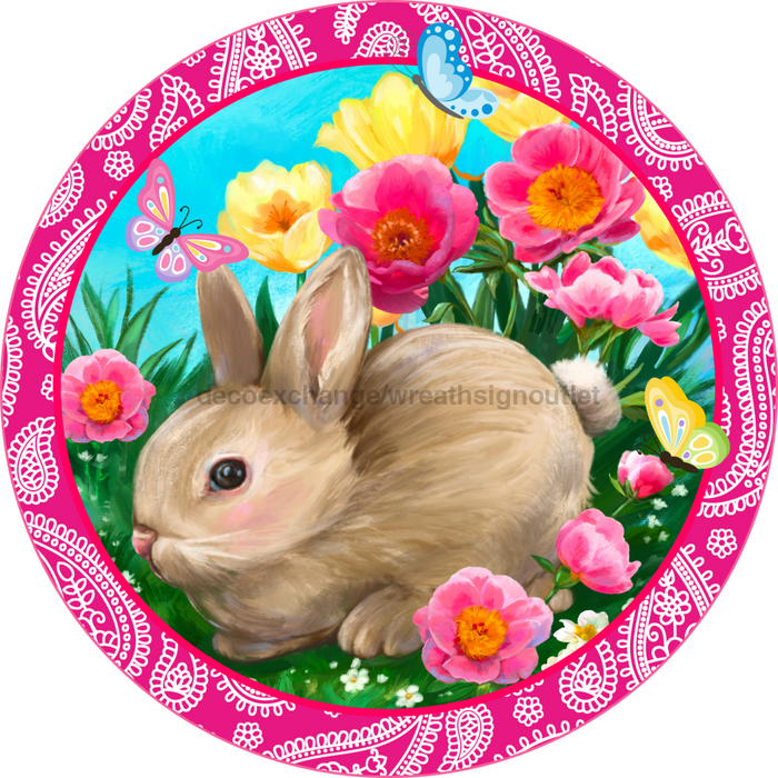 Wreath Sign, Rabbit Easter Wreath, Round Easter Sign, Whimsical Easter, DECOE-530, Sign For Wreath, DecoExchange - DecoExchange