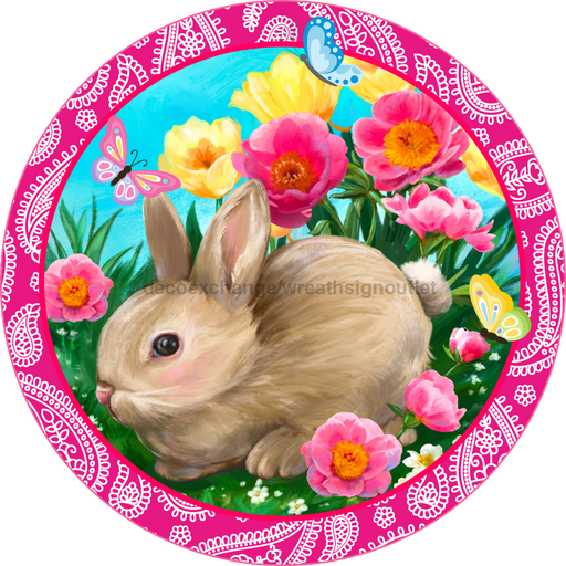 Wreath Sign, Rabbit Easter Wreath, Round Easter Sign, Whimsical Easter, DECOE-530, Sign For Wreath, DecoExchange - DecoExchange