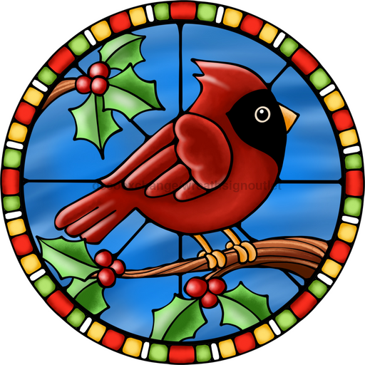 Wreath Sign, Red Cardinal Sign, Christmas Sign, Stained Glass, DECOE-1103, Sign For Wreath, DecoExchange - DecoExchange®