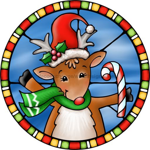 Wreath Sign, Reindeer Sign, Christmas Sign, Stained Glass, DECOE-1115, Sign For Wreath, DecoExchange - DecoExchange®