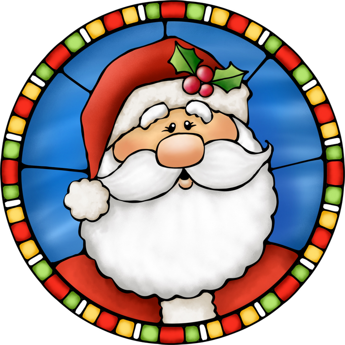 Wreath Sign, Santa Sign, Christmas Sign, Stained Glass, DECOE-1116, Sign For Wreath, DecoExchange - DecoExchange®