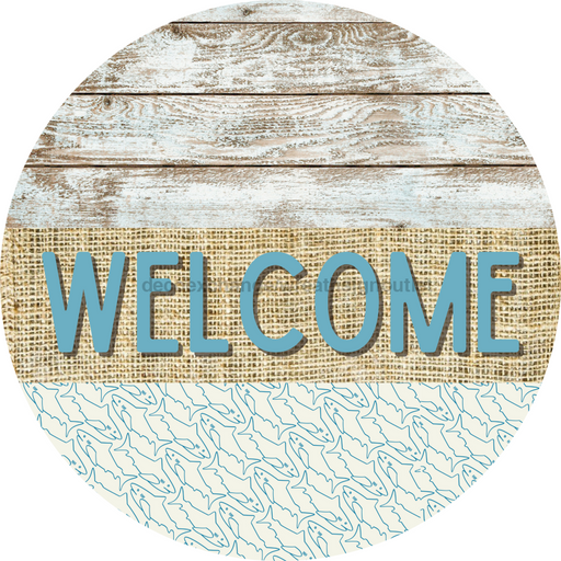 Wreath Sign, Shark Sign, Crustaceancore Sign, DECOE-2093, Sign For Wreath, Round Sign, DecoExchange - DecoExchange®