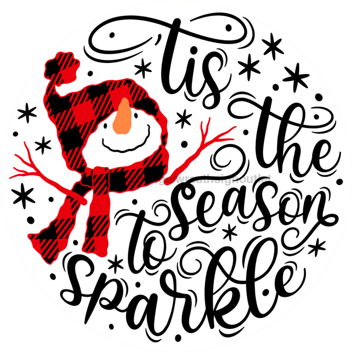 Wreath Sign, Snowman Sign, Tis The Season, Christmas Sign, 10" Round, Metal Sign, DECOE-759, DecoExchange, Sign For Wreath - DecoExchange