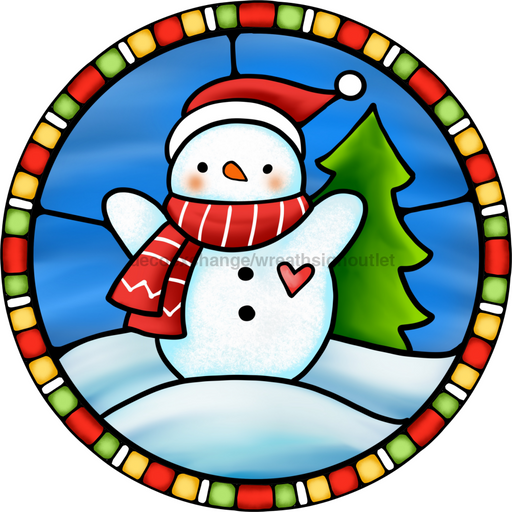 Wreath Sign, Snowman Sign, Winter Sign, Stained Glass, DECOE-1107, Sign For Wreath, DecoExchange - DecoExchange®