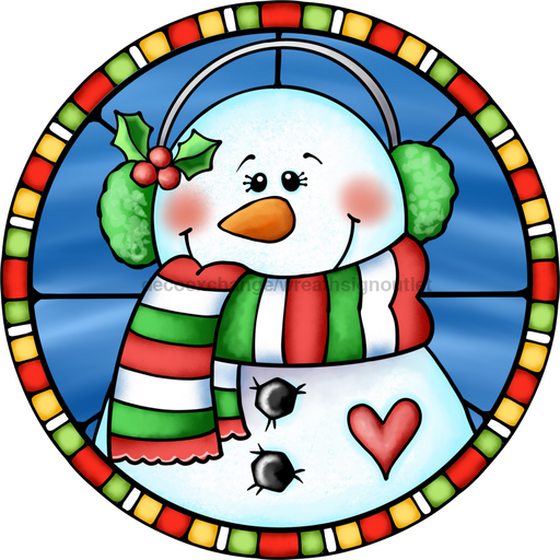 Wreath Sign, Snowman Sign, Winter Sign, Stained Glass, DECOE-1118, Sign For Wreath, DecoExchange - DecoExchange®