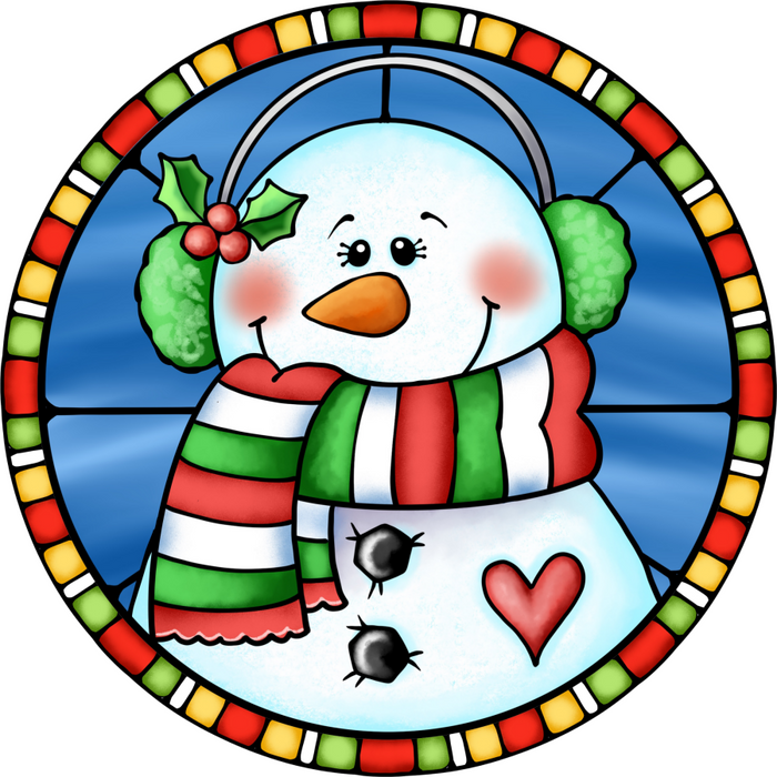 Wreath Sign, Snowman Sign, Winter Sign, Stained Glass, DECOE-1118, Sign For Wreath, DecoExchange - DecoExchange®