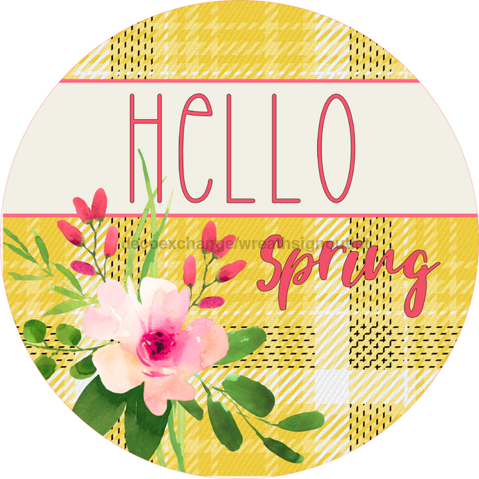 Wreath Sign, Spring Sign, Hello Spring, 12" Round Metal Sign DECOE-401, Sign For Wreath, DecoExchange - DecoExchange