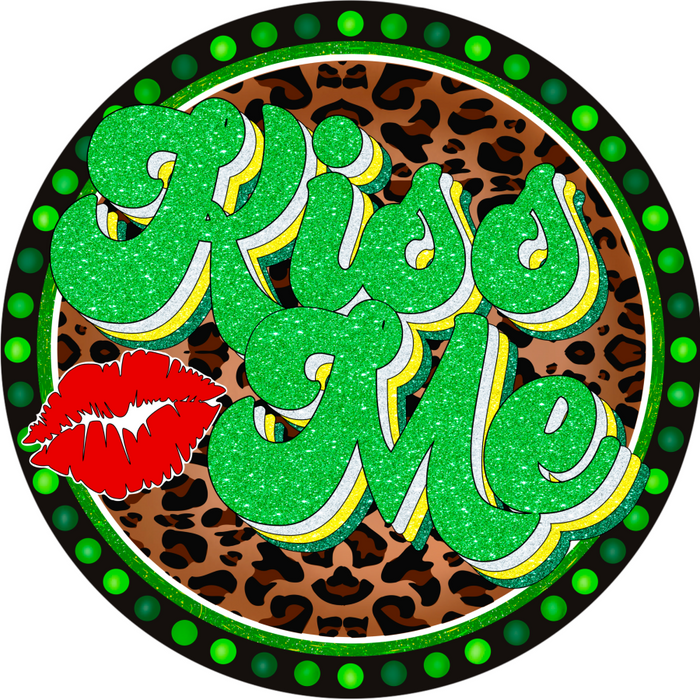 Wreath Sign, St Patricks Day Sign, Clover Leopard, 10" Round Metal Sign DECOE-234, Sign For Wreath, DecoExchange - DecoExchange